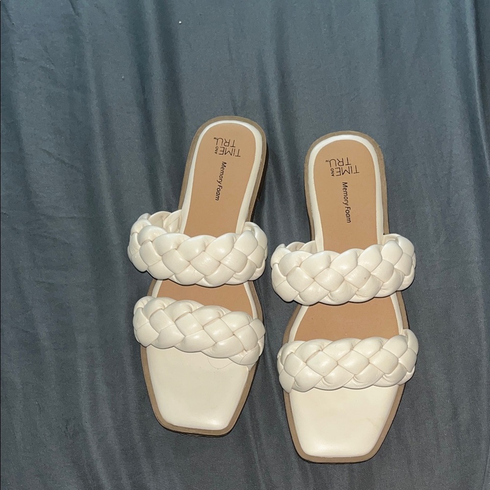Time and Tru White Minimalist Sandals with Braided Strap
